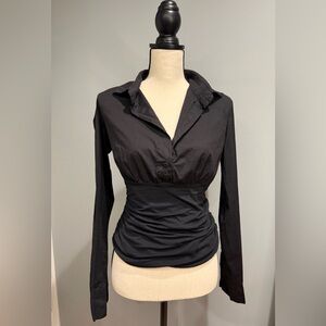 European Culture Royal Dye Black Ruched Waist Blouse Top Made in Italy Size L